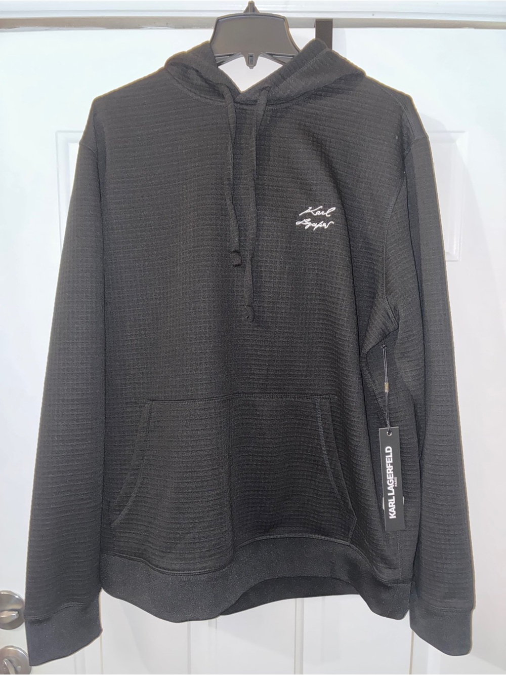 Karl Lagerfeld Black Textured Hoodie with Script Logo